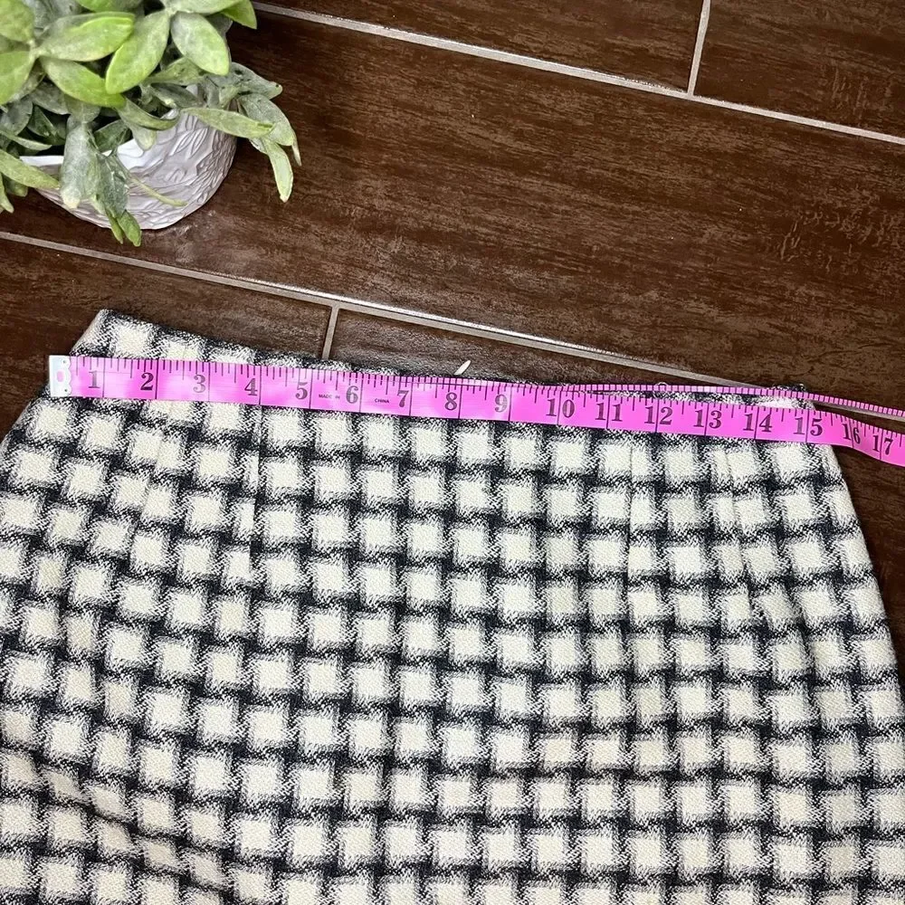 Harve Benard by Benard Holtzman ivory/black fringe hem wool long skirt sz 8
